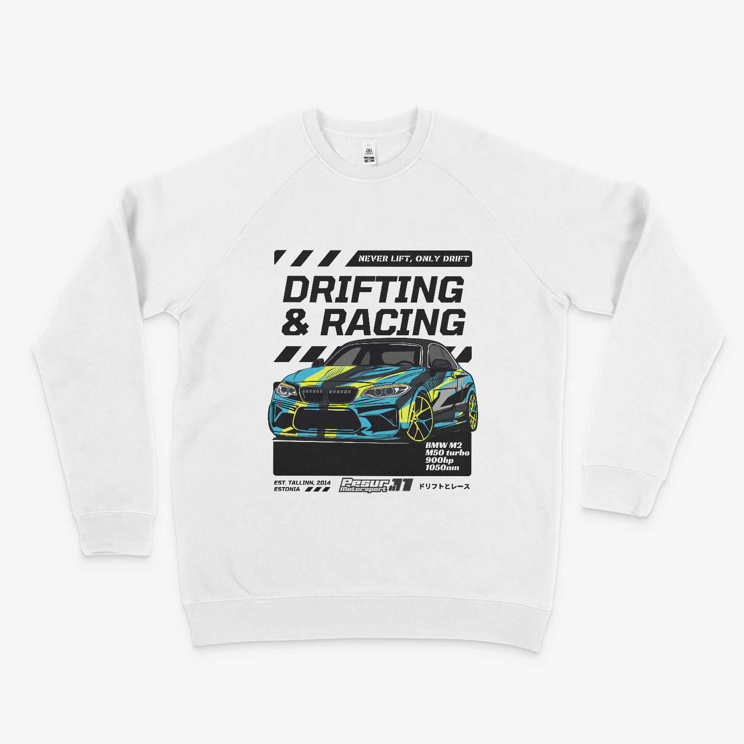 Crewneck “Drifting & Racing” | Unisex | White - Pesur Motorsport